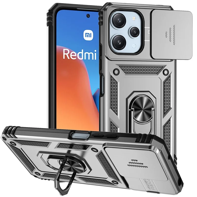 Pour Xiaomi Redmi 12 4G / 5G (Global) / Poco M6 Pro 5G Étui de téléphone avec couvercle de caméra coulissant Anti-rayures - Argent
