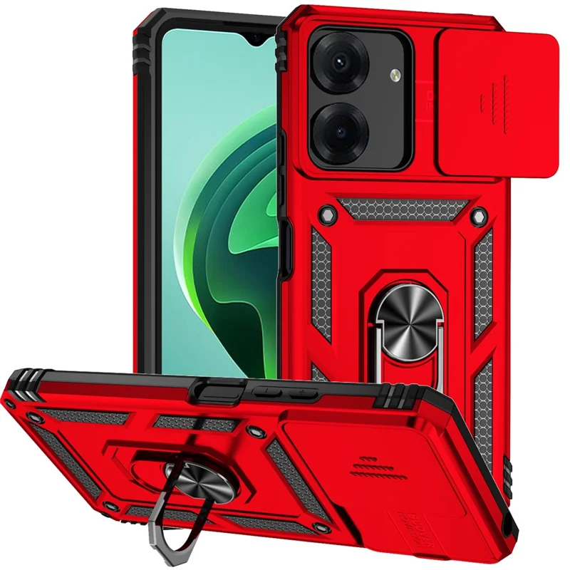 For Xiaomi Redmi 13C 4G / Poco C65 4G Phone Case Military Grade Camera Protection Cover - Red