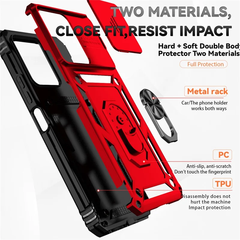 For Xiaomi Redmi 13C 4G / Poco C65 4G Phone Case Military Grade Camera Protection Cover - Red