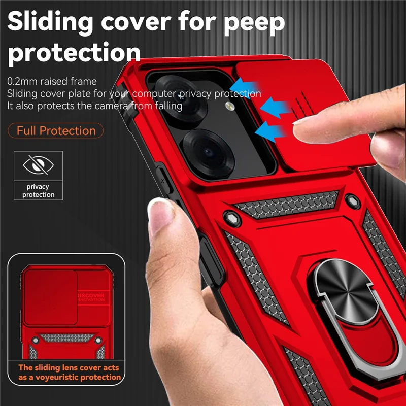 For Xiaomi Redmi 13C 4G / Poco C65 4G Phone Case Military Grade Camera Protection Cover - Red