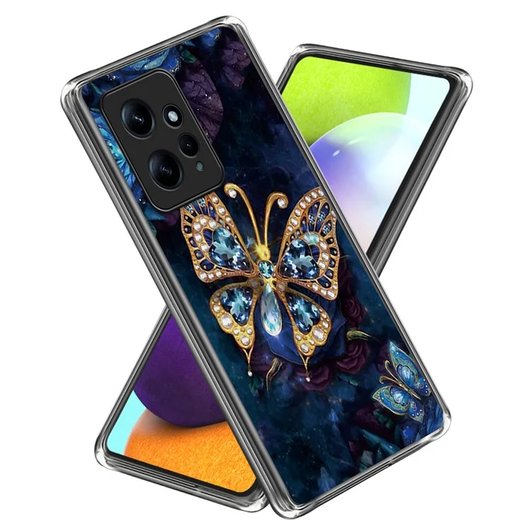 For Xiaomi Redmi Note 12 4G Phone Case Pattern Printed Design Soft TPU Back Cover  - Jewelry Butterfly