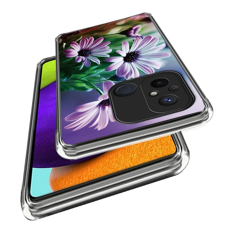 For Xiaomi Redmi 12C 4G Pattern IMD Phone Case Shockproof Protective TPU Back Cover - Purple Chrysanthemum
