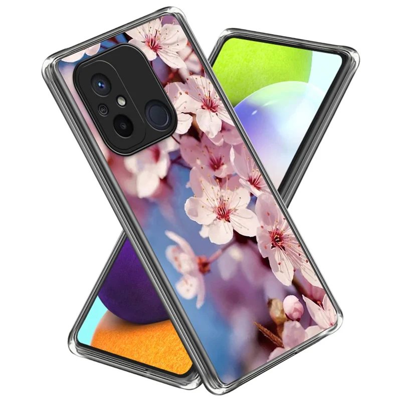 For Xiaomi Redmi 12C 4G Pattern IMD Phone Case Shockproof Protective TPU Back Cover - Peach Blossom