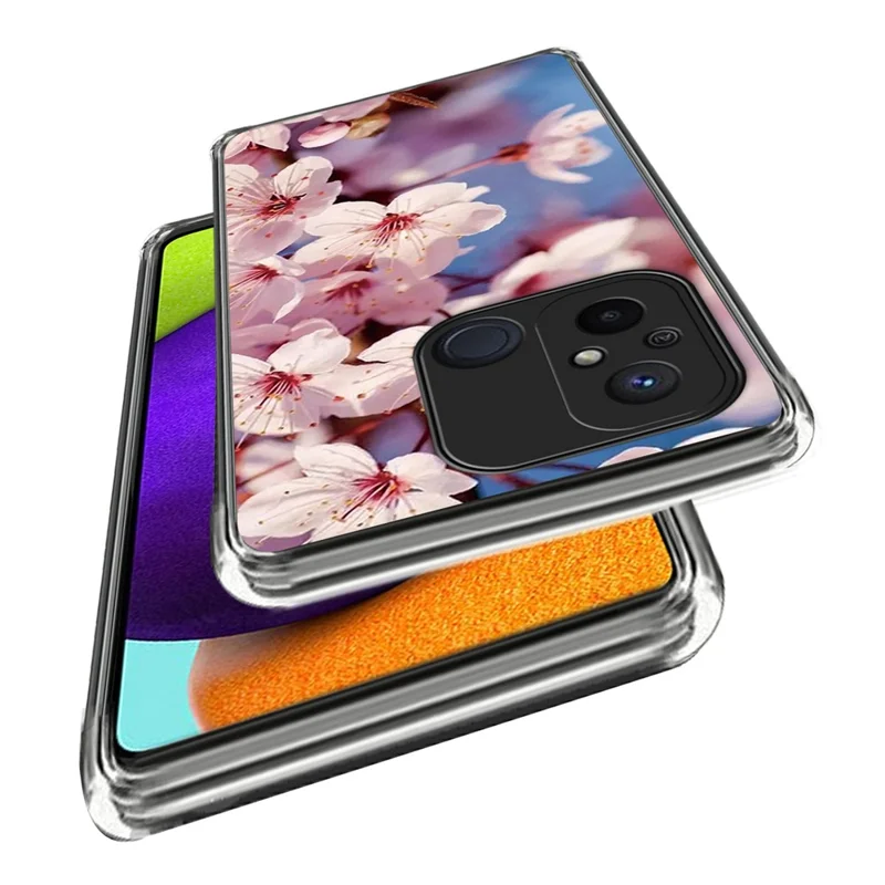 For Xiaomi Redmi 12C 4G Pattern IMD Phone Case Shockproof Protective TPU Back Cover - Peach Blossom