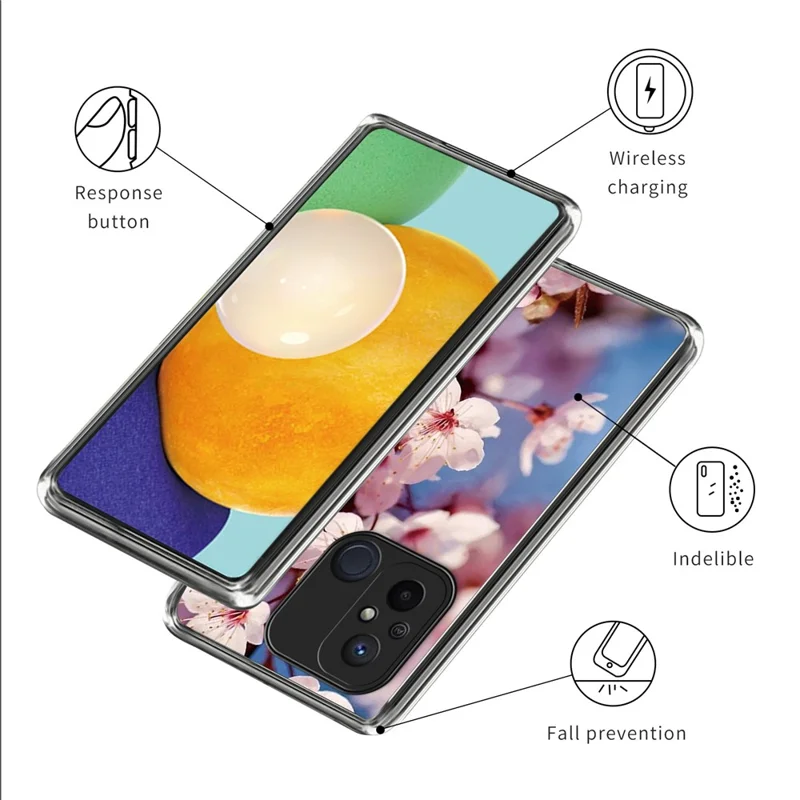 For Xiaomi Redmi 12C 4G Pattern IMD Phone Case Shockproof Protective TPU Back Cover - Peach Blossom