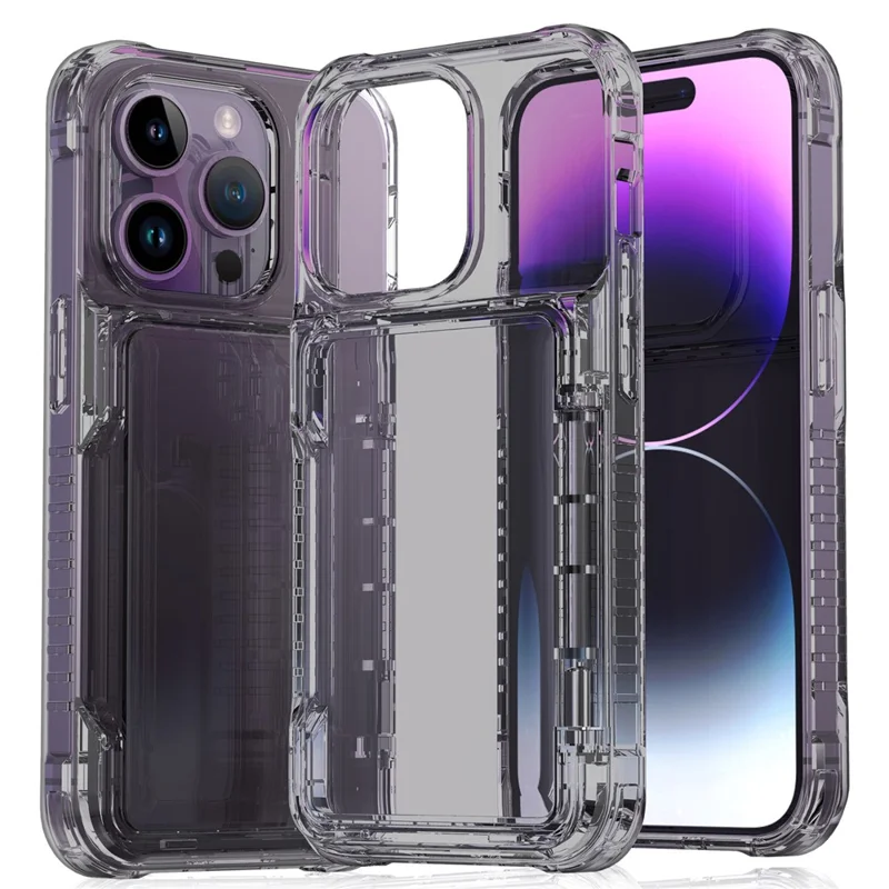 Für iPhone 14 Pro Max Clear Case PC+TPU Kickstand Cover Card Slot - Transparent Schwarz