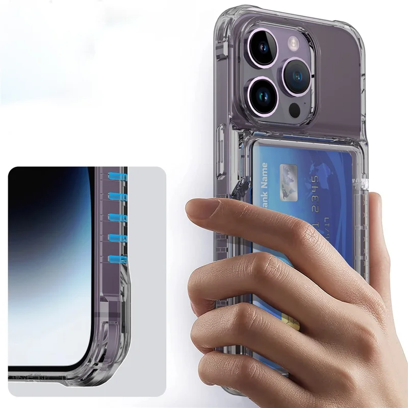 Für iPhone 14 Pro Max Clear Case PC+TPU Kickstand Cover Card Slot - Transparent Schwarz