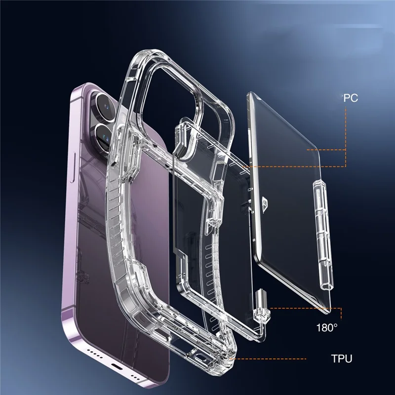 Für iPhone 14 Pro Max Clear Case PC+TPU Kickstand Cover Card Slot - Transparent Schwarz