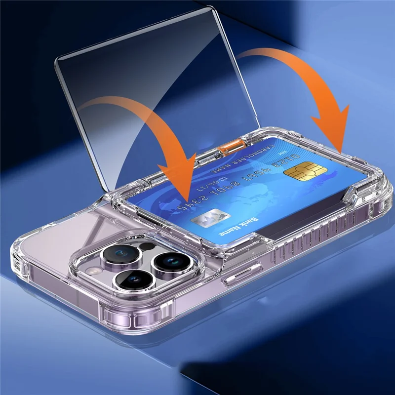 Für iPhone 14 Pro Max Clear Case PC+TPU Kickstand Cover Card Slot - Transparent Schwarz
