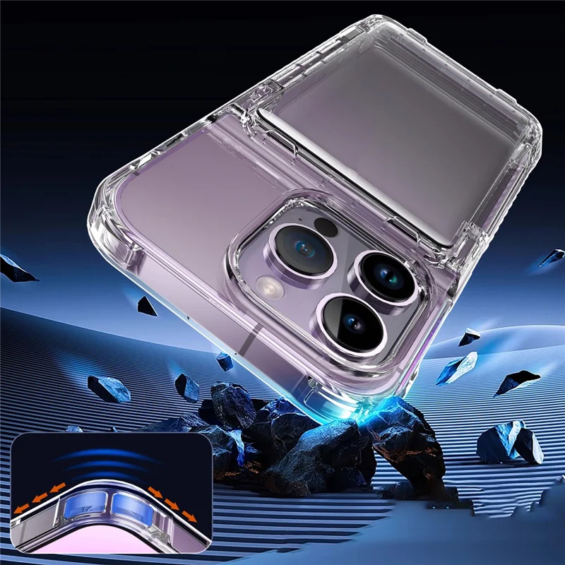 Für iPhone 14 Pro Max Clear Case PC+TPU Kickstand Cover Card Slot - Transparent Schwarz