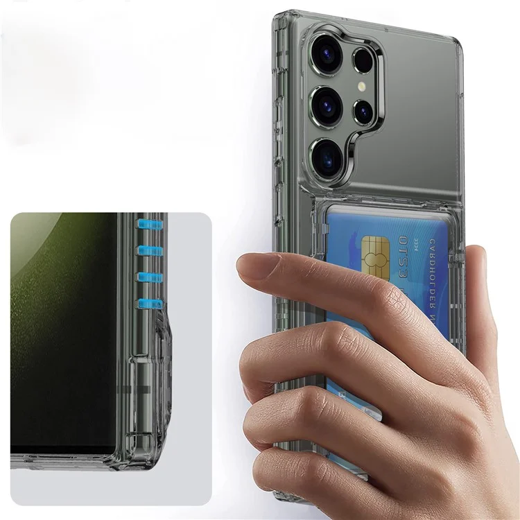 For Samsung Galaxy S24 Ultra Phone Case with Card Holder Kickstand - Transparent Black
