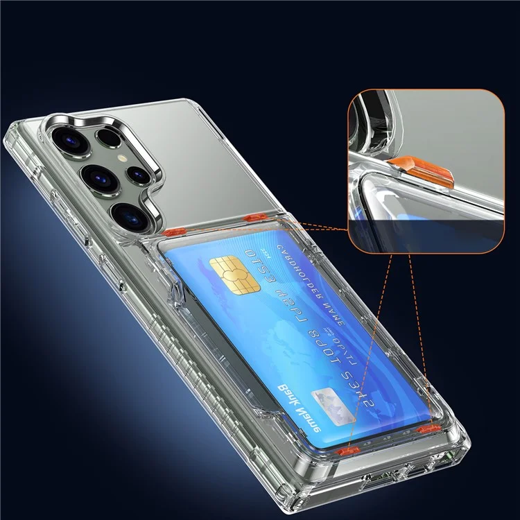 For Samsung Galaxy S24 Ultra Phone Case with Card Holder Kickstand - Transparent Black
