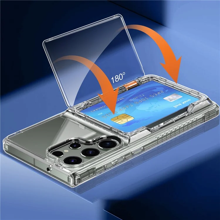 For Samsung Galaxy S24 Ultra Phone Case with Card Holder Kickstand - Transparent Black