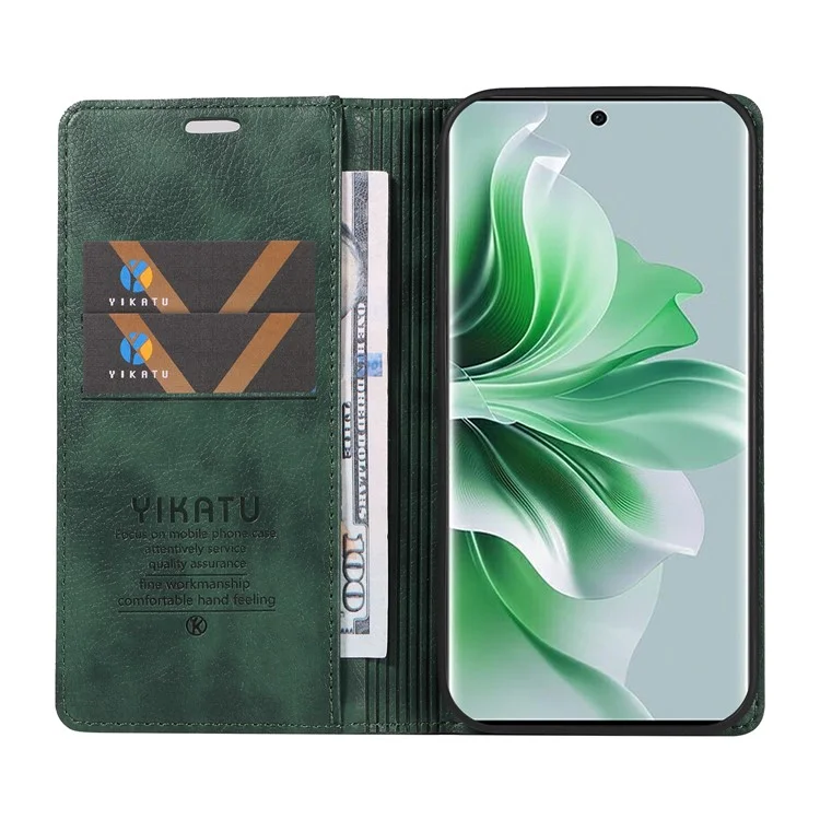 YIKATU YK-006 Для Oppo Reno11 Pro 5G (глобальная версия) Чехол с магнитным автоматическим закрытием, кожаный бумажник, чехол для телефона - зеленый