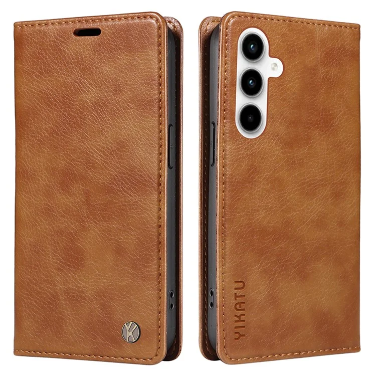 Étui pour téléphone portable YIKATU YK-006 pour Samsung Galaxy A35 5G, résistant aux chutes, en cuir PU+TPU avec portefeuille - Marron