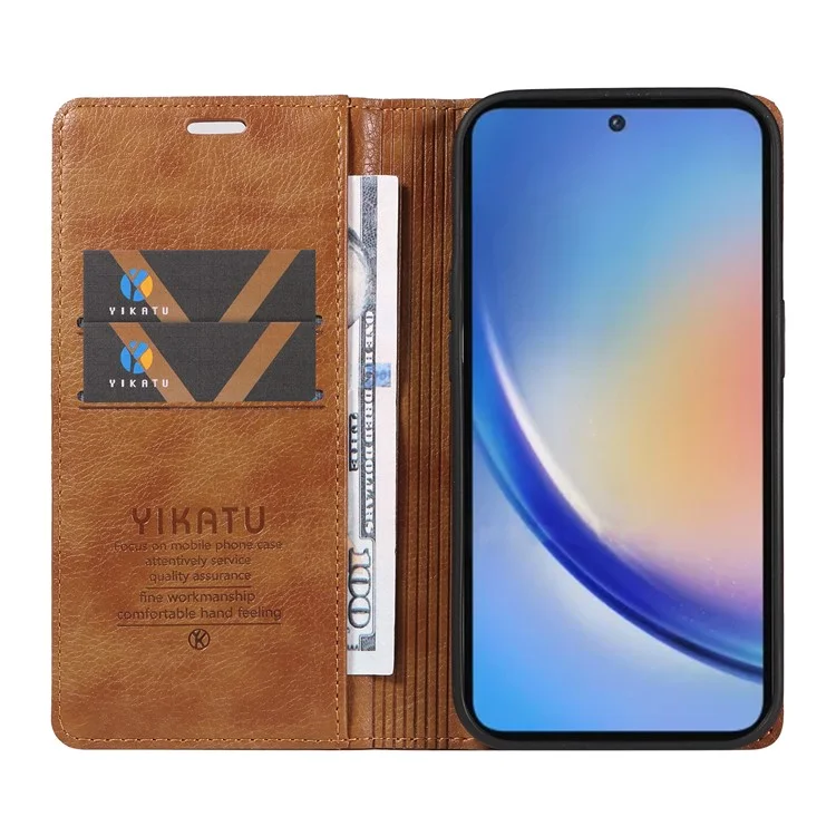 Étui pour téléphone portable YIKATU YK-006 pour Samsung Galaxy A35 5G, résistant aux chutes, en cuir PU+TPU avec portefeuille - Marron