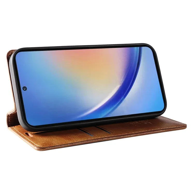 Étui pour téléphone portable YIKATU YK-006 pour Samsung Galaxy A35 5G, résistant aux chutes, en cuir PU+TPU avec portefeuille - Marron