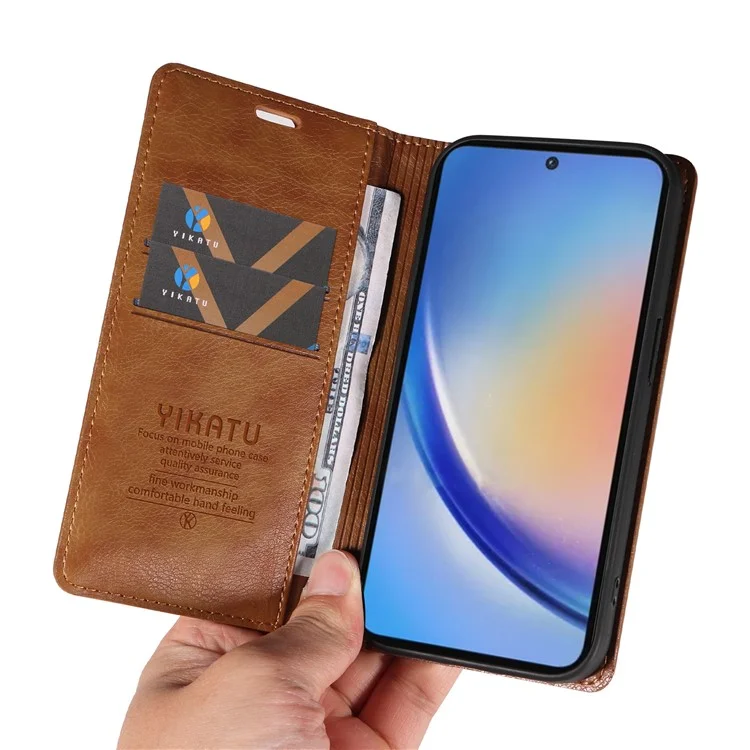 Étui pour téléphone portable YIKATU YK-006 pour Samsung Galaxy A35 5G, résistant aux chutes, en cuir PU+TPU avec portefeuille - Marron