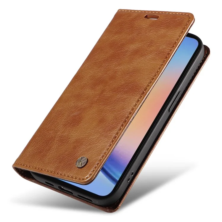 Étui pour téléphone portable YIKATU YK-006 pour Samsung Galaxy A35 5G, résistant aux chutes, en cuir PU+TPU avec portefeuille - Marron