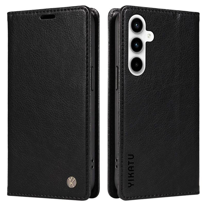 YIKATU YK-006 til Samsung Galaxy A35 5G Mobiltelefon Case Faldsikkert PU Læder+TPU Wallet Cover - Sort