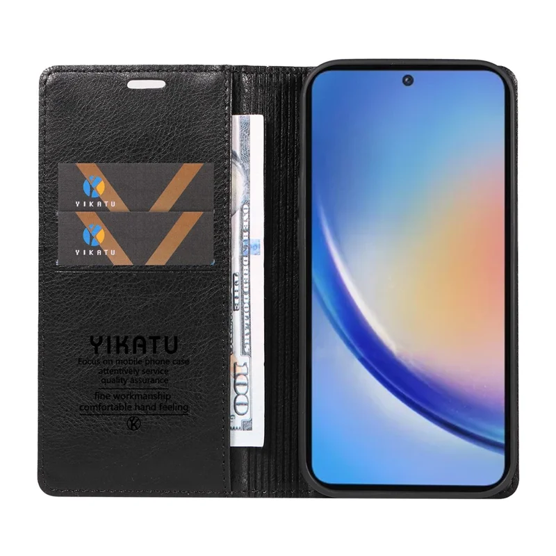 YIKATU YK-006 til Samsung Galaxy A35 5G Mobiltelefon Case Faldsikkert PU Læder+TPU Wallet Cover - Sort