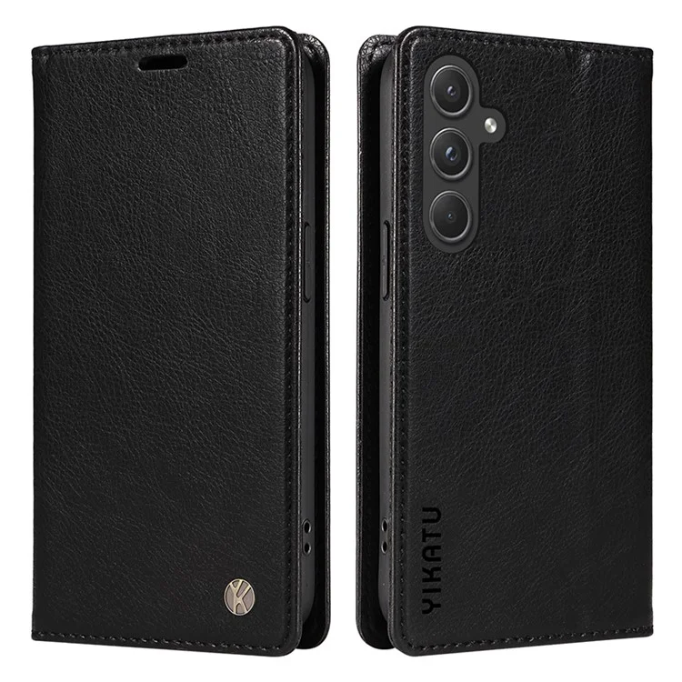 YIKATU YK-006 für Samsung Galaxy A55 5G Hülle Magnetischer Verschluss PU-Leder+TPU Geldbörse Ständer Abdeckung - Schwarz