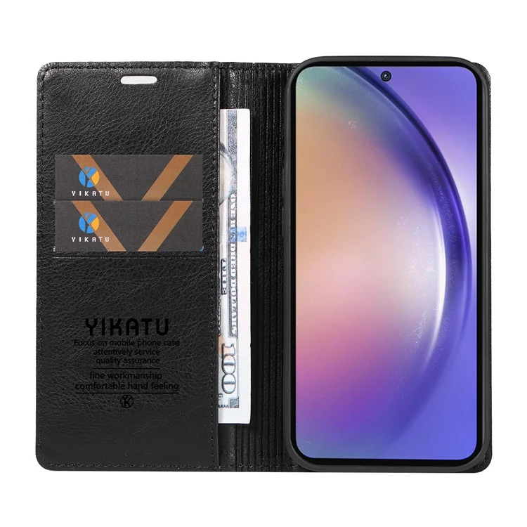 YIKATU YK-006 für Samsung Galaxy A55 5G Hülle Magnetischer Verschluss PU-Leder+TPU Geldbörse Ständer Abdeckung - Schwarz