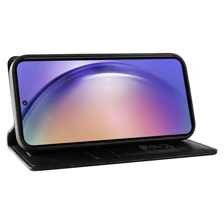 YIKATU YK-006 für Samsung Galaxy A55 5G Hülle Magnetischer Verschluss PU-Leder+TPU Geldbörse Ständer Abdeckung - Schwarz