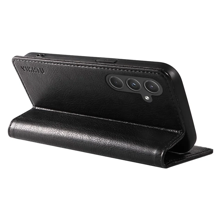 YIKATU YK-006 für Samsung Galaxy A55 5G Hülle Magnetischer Verschluss PU-Leder+TPU Geldbörse Ständer Abdeckung - Schwarz