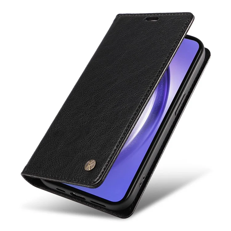 YIKATU YK-006 für Samsung Galaxy A55 5G Hülle Magnetischer Verschluss PU-Leder+TPU Geldbörse Ständer Abdeckung - Schwarz
