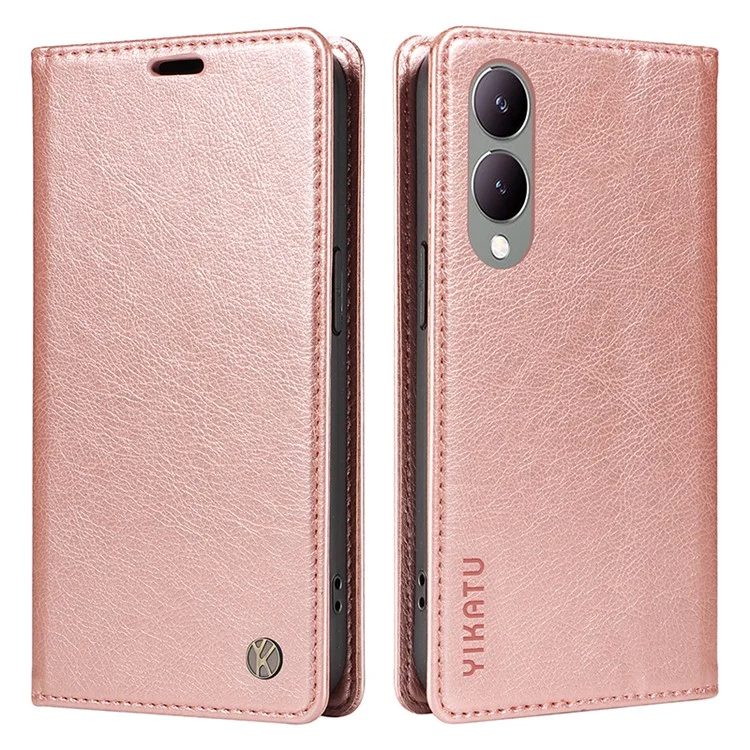 YIKATU YK-006 für vivo Y17s 4G Smartphone-Hülle, PU-Leder+TPU, Litschitextur, stoßfest, Brieftasche - Roségold
