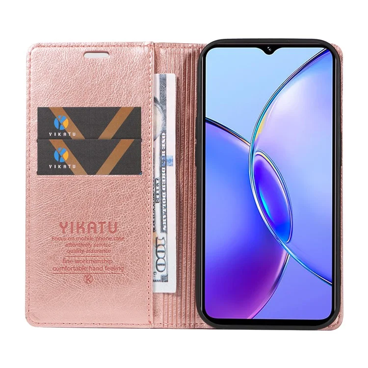 YIKATU YK-006 für vivo Y17s 4G Smartphone-Hülle, PU-Leder+TPU, Litschitextur, stoßfest, Brieftasche - Roségold