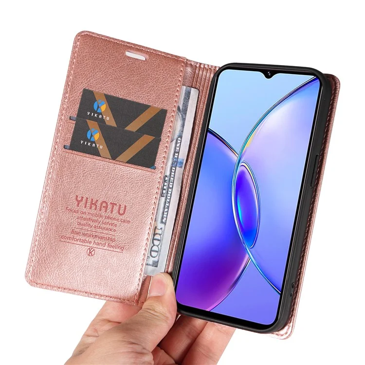 YIKATU YK-006 für vivo Y17s 4G Smartphone-Hülle, PU-Leder+TPU, Litschitextur, stoßfest, Brieftasche - Roségold
