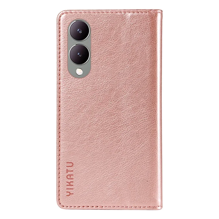 YIKATU YK-006 für vivo Y17s 4G Smartphone-Hülle, PU-Leder+TPU, Litschitextur, stoßfest, Brieftasche - Roségold