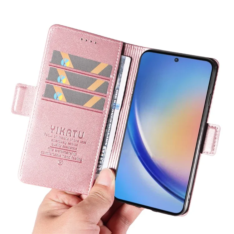 YIKATU YK-003 pour Samsung Galaxy A35 5G Étui en cuir portefeuille Housse de téléphone - Or rose