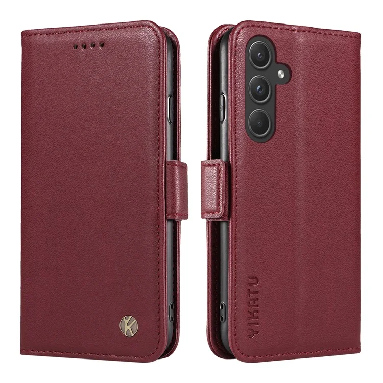 YIKATU YK-003 For Samsung Galaxy A55 5G Wallet Leather Case Side Magnetic Clasp - Wine Red