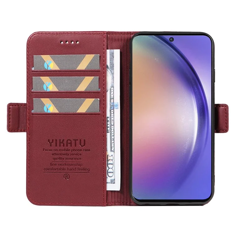 YIKATU YK-003 For Samsung Galaxy A55 5G Wallet Leather Case Side Magnetic Clasp - Wine Red