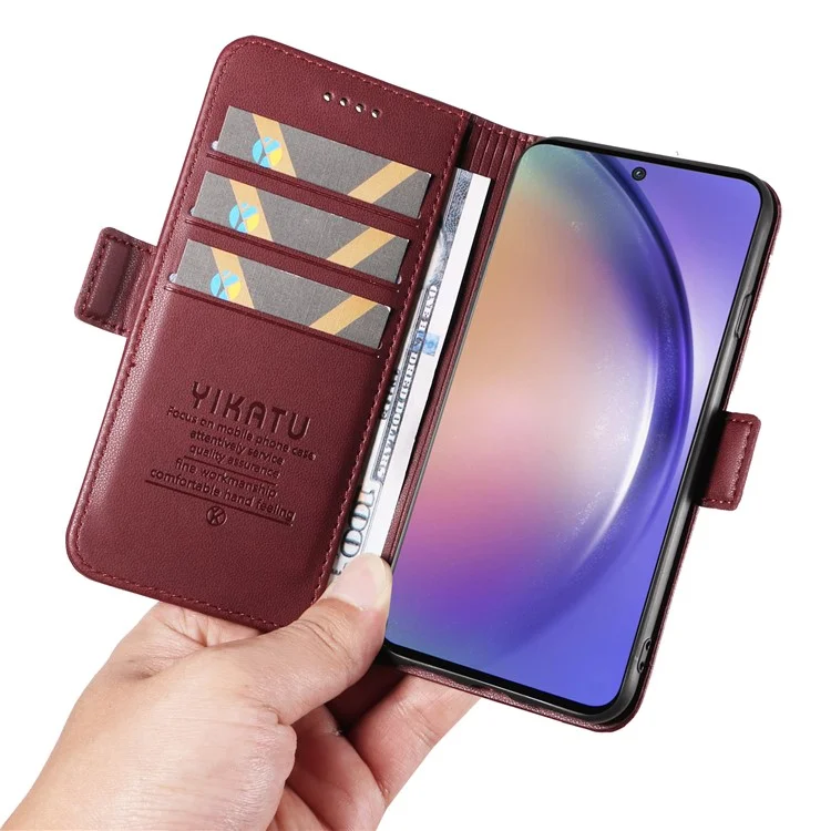 YIKATU YK-003 For Samsung Galaxy A55 5G Wallet Leather Case Side Magnetic Clasp - Wine Red