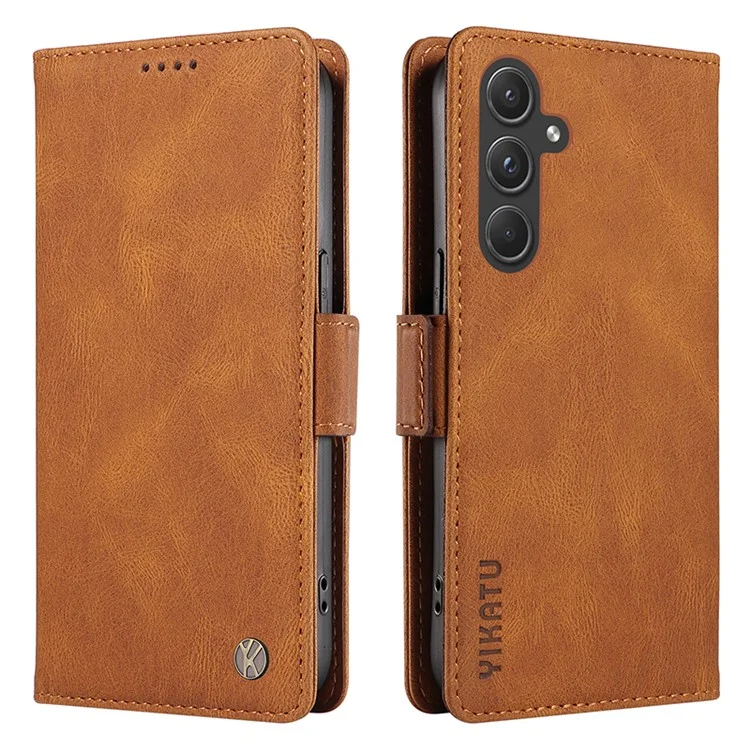 YIKATU YK-005 Für Samsung Galaxy A55 5G Hülle Leder Skin-Touch-Ständer Telefonabdeckung - Braun