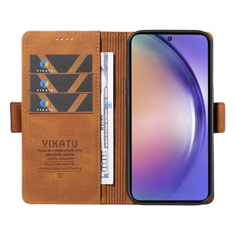 YIKATU YK-005 Für Samsung Galaxy A55 5G Hülle Leder Skin-Touch-Ständer Telefonabdeckung - Braun