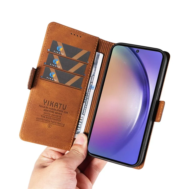 YIKATU YK-005 Für Samsung Galaxy A55 5G Hülle Leder Skin-Touch-Ständer Telefonabdeckung - Braun