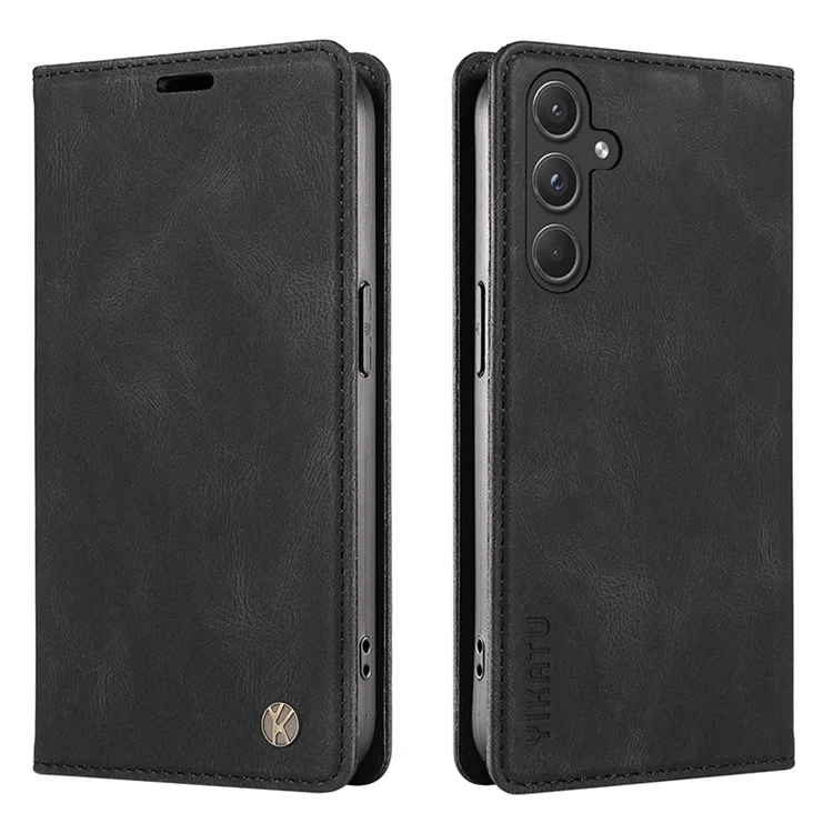 YIKATU YK-004 für Samsung Galaxy A55 5G Hülle Starke Magnetische PU-Leder Handyhülle - Schwarz