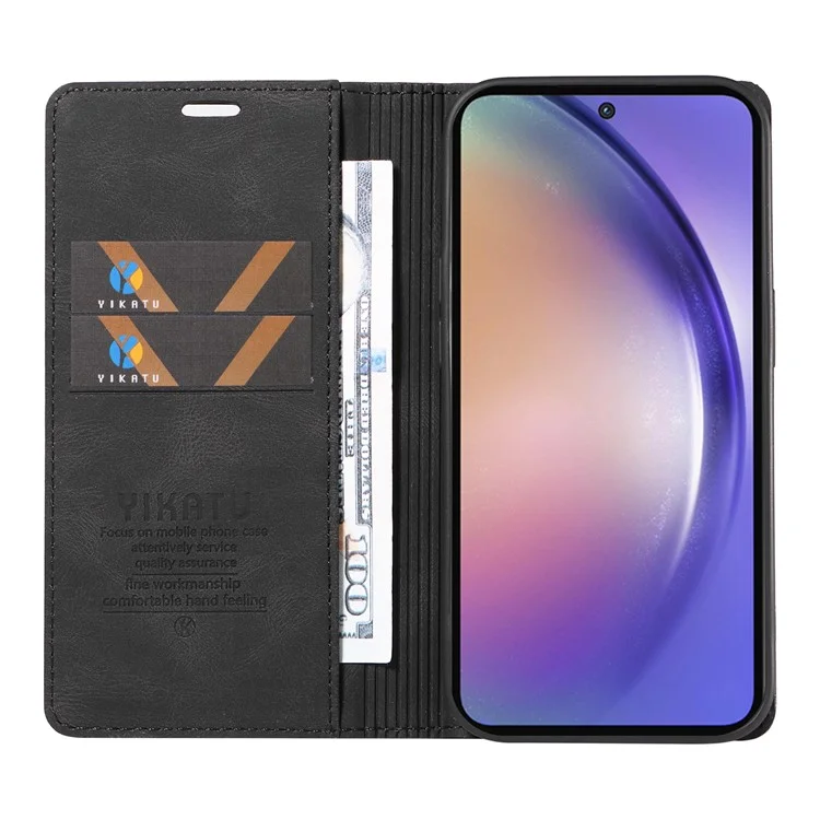 YIKATU YK-004 für Samsung Galaxy A55 5G Hülle Starke Magnetische PU-Leder Handyhülle - Schwarz
