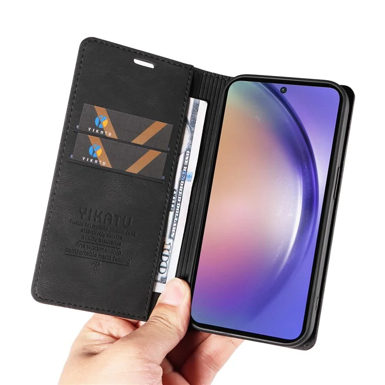 YIKATU YK-004 für Samsung Galaxy A55 5G Hülle Starke Magnetische PU-Leder Handyhülle - Schwarz