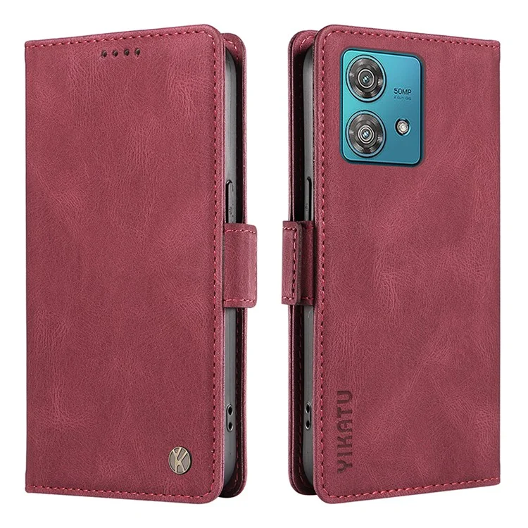 YIKATU YK-005 Funda para Motorola Edge 40 Neo 5G de piel sintética PU, billetera, soporte, vinorojo