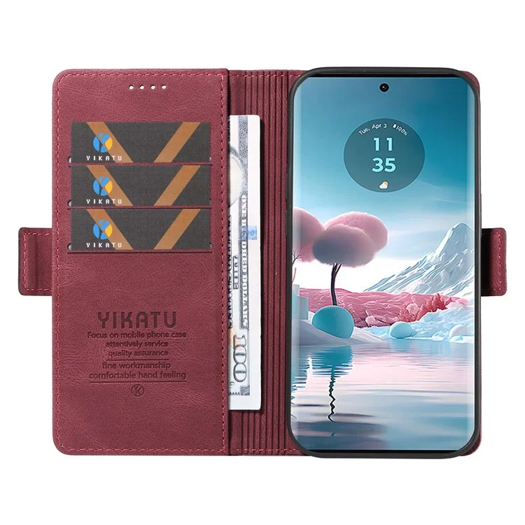 YIKATU YK-005 Funda para Motorola Edge 40 Neo 5G de piel sintética PU, billetera, soporte, vinorojo