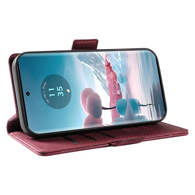 YIKATU YK-005 Funda para Motorola Edge 40 Neo 5G de piel sintética PU, billetera, soporte, vinorojo