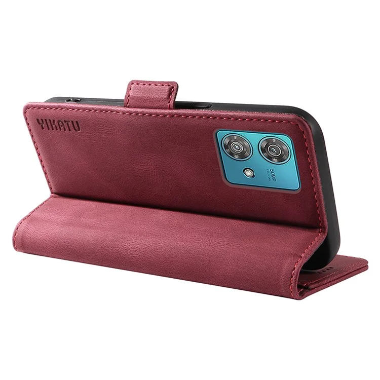 YIKATU YK-005 Funda para Motorola Edge 40 Neo 5G de piel sintética PU, billetera, soporte, vinorojo
