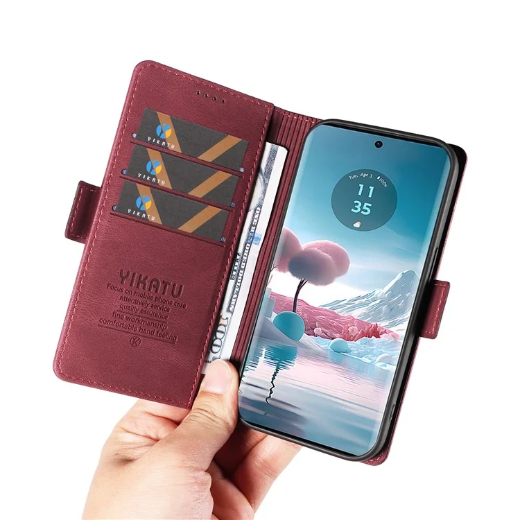 YIKATU YK-005 Funda para Motorola Edge 40 Neo 5G de piel sintética PU, billetera, soporte, vinorojo