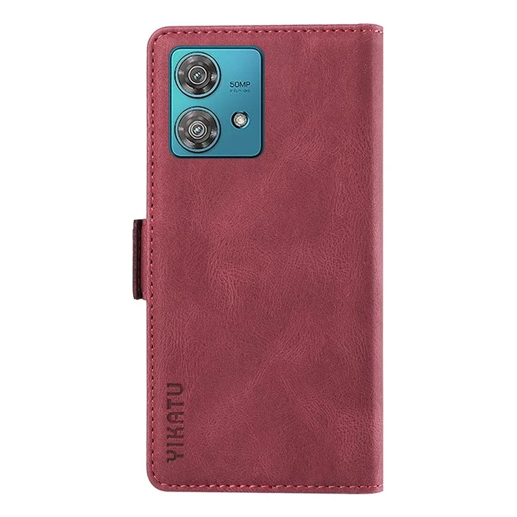 YIKATU YK-005 Funda para Motorola Edge 40 Neo 5G de piel sintética PU, billetera, soporte, vinorojo